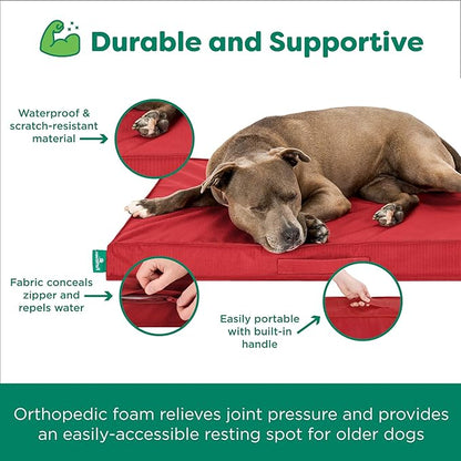 FurHaven Cooling Dog Bed – XXL Foam Mattress for Joint Pain Relief, Waterproof Liner, Removable Washable Cover, Durable for Outdoor Use, Deluxe Grid Indoor/Outdoor Bed – Red, Jumbo Plus