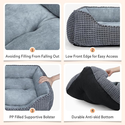 MIXJOY Dog Beds for Medium Dogs Washable, Rectangle Pet Bed Medium Size Dog, Orthopedic Sleeping Pet Sofa Bed, Soft Calming Cat Beds for Indoor Cats, Anti-Slip Bottom with Multiple Size (25'', Grey)