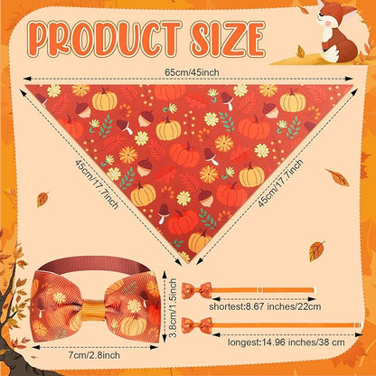 Sanwuta 50 Pcs Thanksgiving Fall Dog Bandanas Bulk and Collar Bow Ties Set 25 Autumn Bandanas 25 Fall Charm Dog Collar Pet Maple Leaves Pumpkin Triangle Pet Scarf Bowtie for Small Medium Large
