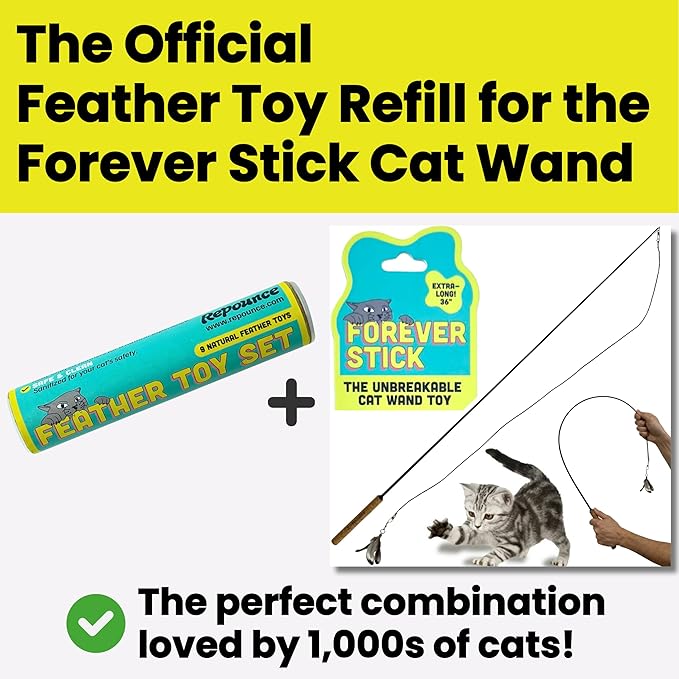 Feather Toys Replacements (9 Pc) - Cat Toys & Kitten Toys for Indoor Kittens, Set of Replacement Feather Attachments Extra Small and Durable, for Cat Wands, Natural and Safe, Cat Lures