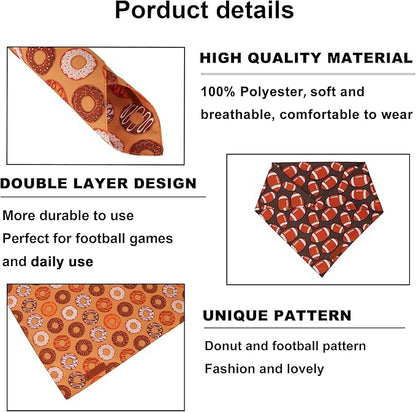 ADOGGYGO Dog Bandanas Boy Girl, Reversible Football Donuts Pet Scarf, Premium Fabric, Adjustable Fit Brown Football Bandanas for Medium Large Dogs (Large)