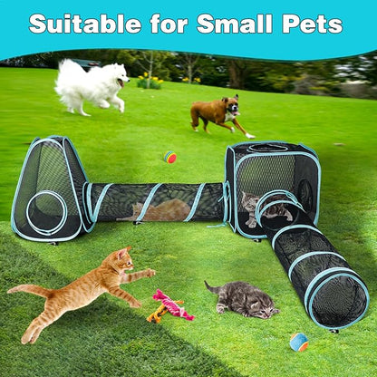 9.45FT Outdoor Cat Enclosures Portable Cat Playhouse, Pop Up Cats Tent with 33.86x 11.81IN Double Kitty Tunnels DIY in Multiple Ways, Cats Playpen Play Tents for Rabbits and Small Animals