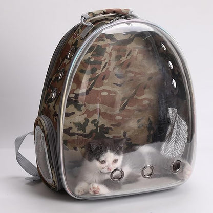 Cat Backpack Carrier Back Expandable Bubble Pet Carrier Backpack for Large Cat, Kitten and Dog, Designed for Hiking, Travelling and Outdoor Use (Back Expandable-Camo)