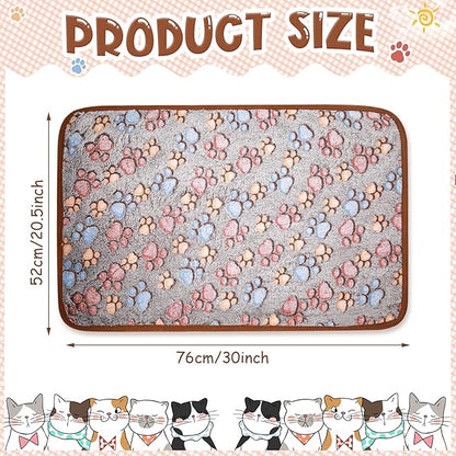 Tatuo 4 Pcs Dog Blanket for Pet Cat Blankets Indoor Puppy Teething Stuff Toys Paw Print Fleece Soft Blanket Sleep Mat for Guinea Pig Cage(Black,Midwest (24 x 47 Inch),Square)