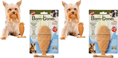 SPOT Bam-Bones Fish - Made with Strong Bamboo Fiber, Durable Long Lasting Dog Bone for Light to Moderate Chewers, Great Chew Toy for Adult Dogs & Teething Puppies Under 30lbs, 5.5in, Salmon Flavor