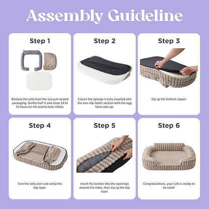 LE SURE Cute Dog Bed Medium Size Dog, Orthopedic Waterproof Medium Pet Beds with Sides, High Back Non-Slip Bottom and Egg-Crate Foam Pet Couch Sofa with Washable Removable Cover, Hazel