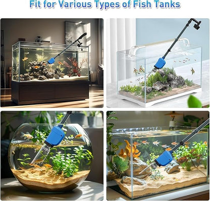 6-in-1 Electric Aquarium Gravel Cleaner, 530GPH Fish Tank Vacuum with Water Changer, Sand Washer & Debris Remover, Quiet 32W Pump & Telescopic Pole for Freshwater & Saltwater Tanks (Blue)