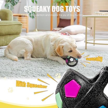Dog Toy Ball with Handle, Toss and Fetch Play, Interactive Ball for Dogs Playing, Squeaky Floating (Black)
