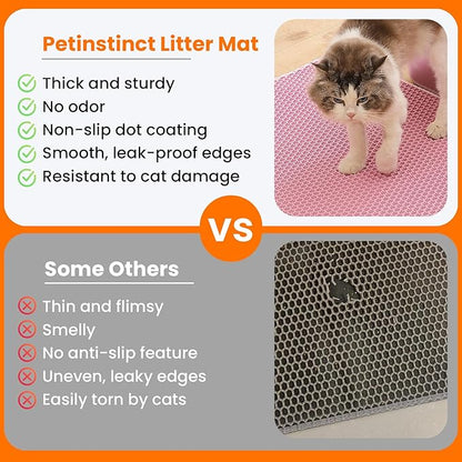 Cat Litter Mat, 24x18 Inches Large Double Layer Honeycomb Cat Litter Trapping Mat, Non Slip Waterproof Urine Proof Cat Litter Box Mat for Floor, Kitty Litter Rug, Cat Supplies, Pink