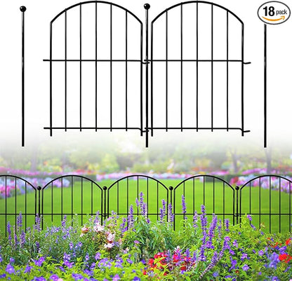Decorative Garden Fence 17in x18ft, 18 Pack Rustproof Metal No Dig Fence Animal Barrier for Dog, Arched Flower Bed Edging Ornamental Wire Border Panel Fencing for Yard Patio Outdoor Decor