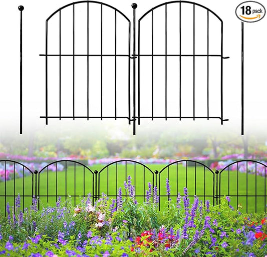 Decorative Garden Fence 17in x18ft, 18 Pack Rustproof Metal No Dig Fence Animal Barrier for Dog, Arched Flower Bed Edging Ornamental Wire Border Panel Fencing for Yard Patio Outdoor Decor