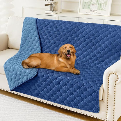 Smiry Waterproof Dog Bed Cover Blanket, Soft Reversible Pet Blanket, Washable Leakproof Cats Dogs Couch Cover for Sofa, Couch, Furniture (52x82 Inch, Navy/Blue)