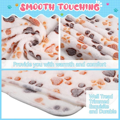 Tatuo 4 Pcs Dog Blanket for Pet Cat Blankets Indoor Puppy Teething Stuff Toys Paw Print Fleece Soft Blanket Sleep Mat for Guinea Pig Cage(White,X-Large(41 x 30 Inch),Square)