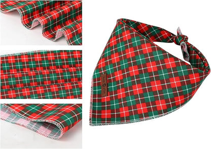 Lionet Paws Cotton Christmas Dog Bandanas,Red Green Grid Comfortable Dog Bandana Bibs Scarf Dogs Kerchief,Autumn Scarves for Medium Large Dogs Pets