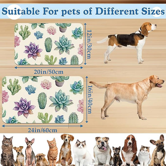 Cactus Flower Pet Feeding Mat for Floors–Christmas Stocking Absorbent Quick Dry Dog Cat Bowl Mat for Food and Water, Non Slip Waterproof Base, Mess-Free Feeding Accessories 12"x20"