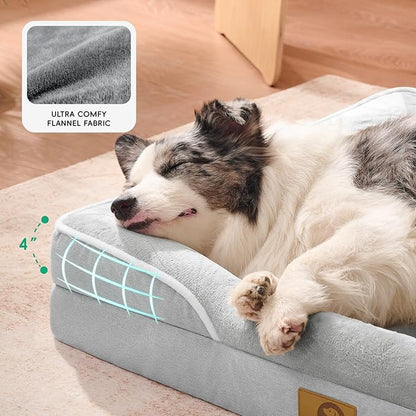 Homemate Dog Bed Large Sized Dog: 42x30 inch Orthopedic Large Dogs Bed XL Outdoor Pet Cat Bed Sofa Supplies with Toy Dogs Crate Pad Couch with Removable Washable Cover & Non-Slip Botton Light Grey