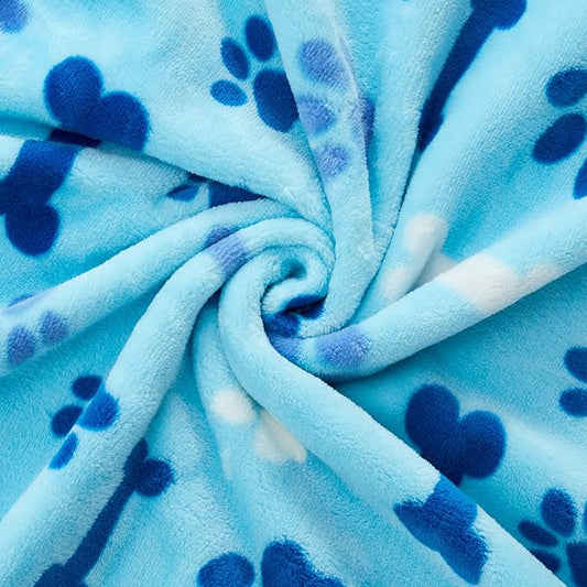 Allisandro Luxurious Dog Blanket, 350 GSM Super Fuzzy Microplush Fleece Pet Blankets for Small Medium Large Dogs and Cats, Blue Paw and Bone, 80" x 64"