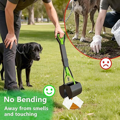 Dog Poop Outdoor Trash Can with Lid 20L/5Gal - Pedal & Removable Inner Bin, 200 Waste Bags + 1 Green Long Handle Pooper Scooper