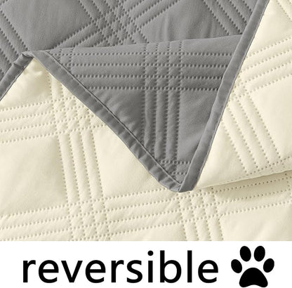 hyha Waterproof Dog Blanket, Reversible Pet Bed Blanket, Soft Sofa Couch Cover for Dogs Washable, Waterproof Pet Couch Covers for Sofa Puppy Cats Furniture Protector(30"x70", Grey/Beige)