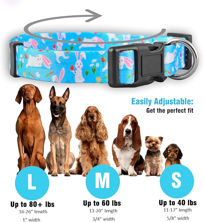 Native Pup Easter Dog Collar, Cute Spring Gift for Puppies, Pink Pastel, Eggs, Chicks, Bunny Adjustable for Small, Medium, Large Breeds (Bunny, Small)