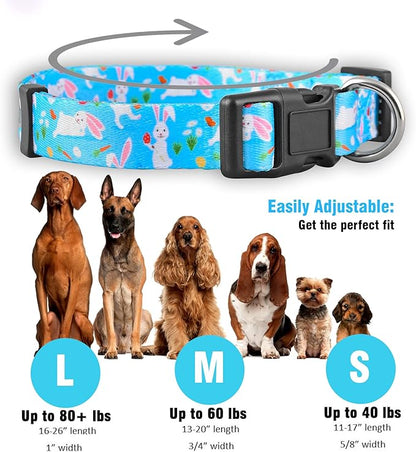 Native Pup Easter Dog Collar, Cute Spring Gift for Puppies, Pink Pastel, Eggs, Chicks, Bunny Adjustable for Small, Medium, Large Breeds (Bunny, Small)