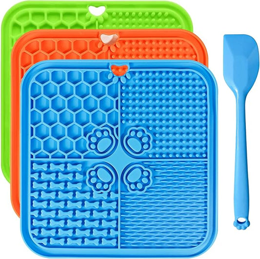 Lick Mat for Dogs, Dog Lick Mat with Suction Cups Dog Food Mats and Slow Feeder Cat Bowl for Dogs Anxiety Relief Cats Enrichment Toys for Pet Bathing Station and Cat Grooming3Pack (Blue&Orange&Green)