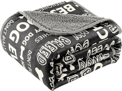 Waterproof Dog Blankets Pet Blanket, 30"x40" Cat Blanket for Indoor Cats, Soft Fluffy Sofa Car Bed Protector, Reversible Sherpa Fleece Puppy Blanket for Small Medium Dogs(Letters)