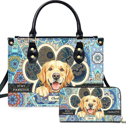 Personalized Pet Mom Leather Handbag – Custom Name Dog Cat Photo Purse, Pet Lover Gifts for Women, Christmas