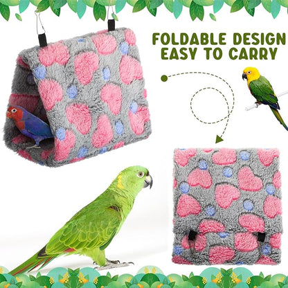 4 Pcs Winter Warm Bird Nest for Cage Plush Birds Hanging Snuggle Cave 6.7" and 9.5" House Shed Hut Parakeet Sleeping Bed Hammock Fluffy Birds Hideaway Tent for Small Parrot(Lovely,Heart)