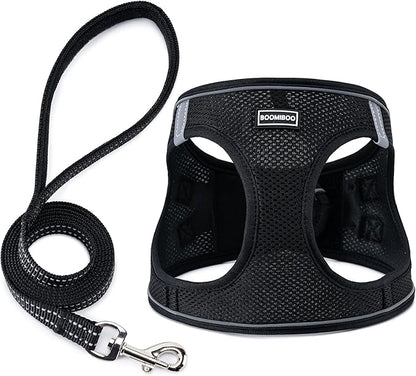 BOOMIBOO Dog Harness with Leash Set, No Pull Adjustable Reflective Step-in Puppy Pet Vest Harnesses for Small Medium Large Dogs and Cats,Black M