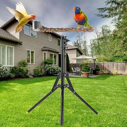 Adjustable Bird Perch Stand, 16-62 Inch Height Adjustable Bird Training Perch Stand with Feeding Cups and Swing Toy, Natural Pepper Wood Parrot Perch Toy for Small Medium Birds Indoor Outdoor Use