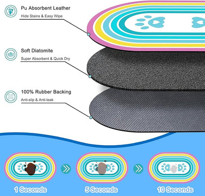 Cat Food Mat 24''x16'', Absorbent Cat Mats for Food and Water, Non-Slip Rubber Mat for Cats Bowls, Easy Store Pet Food Placemat, Mats for Under Cats Food Bowls, Fit with Kitchen, Living Room, Blue Paw