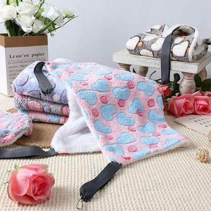 8 Pcs Reversible Cat Hammock Plush Ferret Hammock Hanging Bed with Straps and Metal Hooks Cage Accessories for Indoor Kitten Puppy Rabbits Feral Animals Rehab and Shelters(Heart Style)