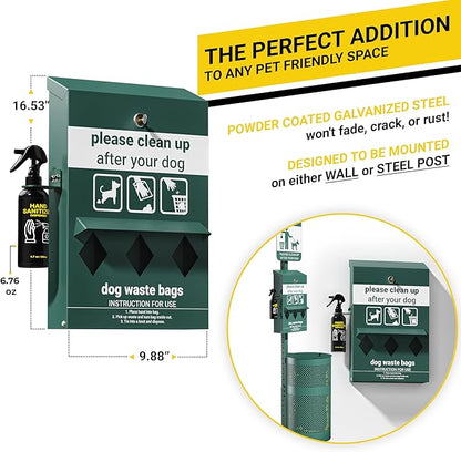 Original Glow in the Dark Dog Poop Station Outdoor - Triple Storage Pet Waste Station with Lock and Rain Guard - 600 Dog Poop Bags Included