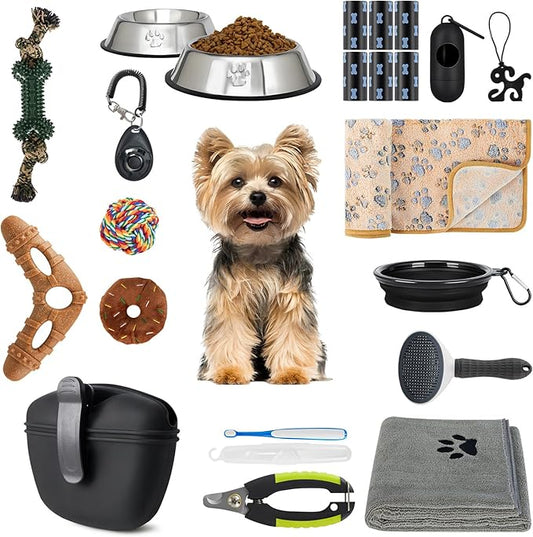 Puppy Supplies Starter Kit – Puppy Essentials and Dog Stuff Set for Small Dogs, Includes Bowls, Toys, Toothbrush, Treat Pouch and More, Welcome Home Gifts for Your New Puppies - Black