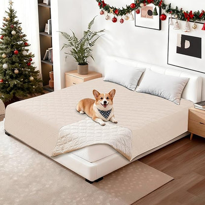 Waterproof Dog Bed Cover, Non-Slip Dog Blanket for Couch, Couch Covers for Dogs Washable, Pet Blanket for Furniture, Pet Bed Mat for Sofa, Car, Pet Supplies (68x82 Inch, Beige)