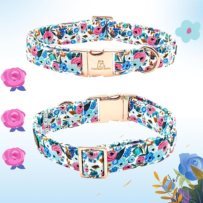 Lionheart glory Dog Collar Bow Collar Floral Dog Collar with Bow Tie Spring Summer Cute Collar Dog Boy or Girl Dog Collars Soft Durable Adjustable Dog Collars for Large Dogs, A:Flowers