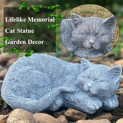 Cats Memorial Stone Garden Statue, Pet Statues Gifts for Loss of Cat Sympathy, Grave Markers for Garden Outdoor Statue Decor, 11.4” L Garden Decorative Tabby Figurine