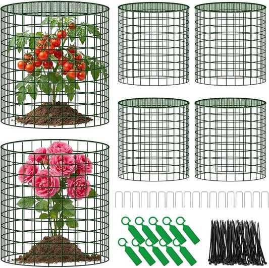 Convivium Plant Protectors from Animals 6 Packs, 13 x 12 in Metal Chicken Wire Cloche Plant Cages for Outdoor Plants, Garden Fencing Animal Barrier with Detachable Dome Lid, Stakes & Zip Ties