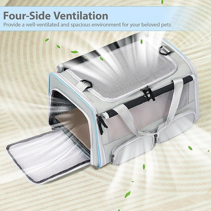 Cat, Dog Carrier for Pets up to 15 lbs, Soft-Sided Collapsible Pet Carrier with Upgraded Sturdy Base, Privacy Curtain and 2 Storage Bags, Cat Bag for Medium Cats and Small Dogs