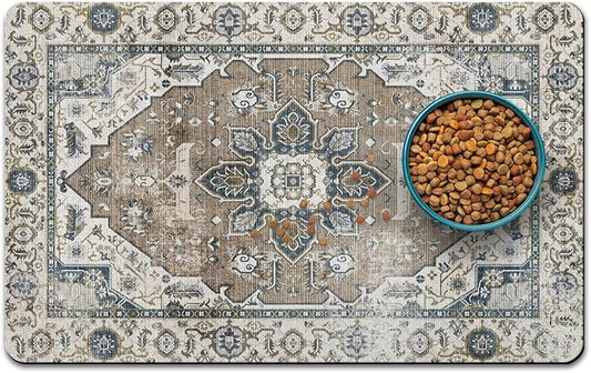 Dog Food Mats for Floors, Absorbent and Quick-Drying Pet Cat Food Mat,Anti-Fouling and Easy-to-Clean Pet Feeding Mat,Dog Bowl Mat for Messy Drinking Water Bowls.16 x24, Bohemia Style