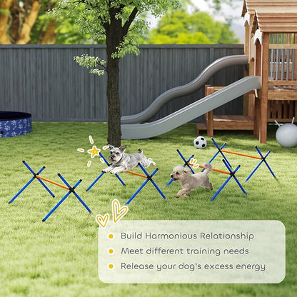 PawHut 4 Pieces Dog Agility Training Equipment, Dog Agility Course Backyard Set with Adjustable Height and Carry Bag, Indoor Outdoor Jumping Hurdles for Training, Orange