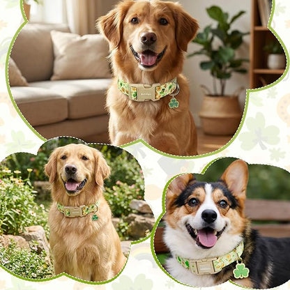 St. Patrick's Day Dog Collar,Light Green Puppy Collar with Lucky Shamrock,Adjustable Spring Cotton Collars Gifts for Small Medium Large Dogs,Dog Accessories S