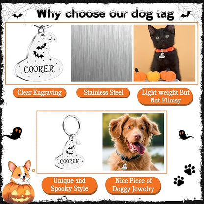 Personalized Pet Tags for Dog Cat, Custom Halloween ID Tags for Dogs, Dog Name Tags Engraved for Pets, Boo Basket Stuffers, Halloween Gifts for Dogs Lovers (Witch Hat)