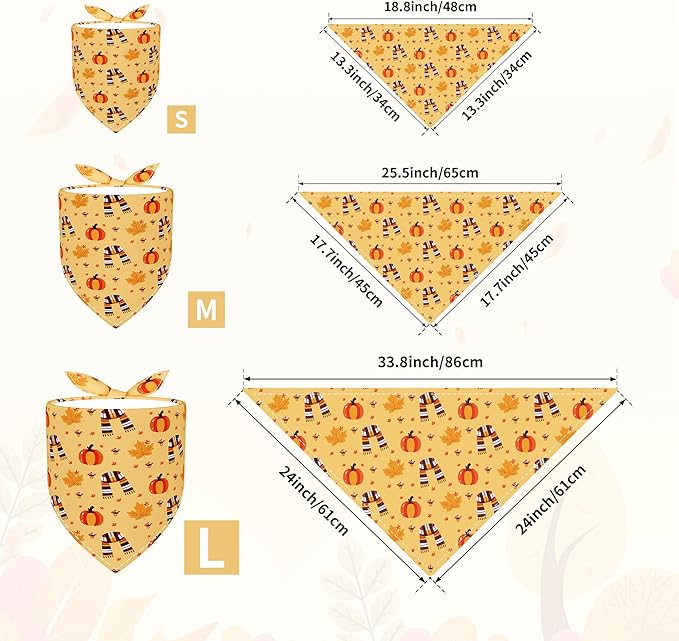 30 Pcs Fall Dog Bandanas Bulk 25 Inch Stitch Edge Dog Bandanas for Small Medium Dogs Breed Adjustable Autumn Scarves Grooming M