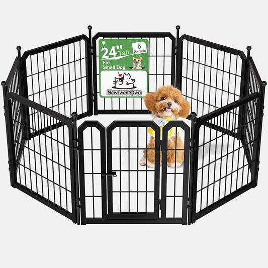 Dog Playpen for Indoor & Outdoor, 24 inch 8 Panels Metal Puppy Playpen for Puppies/Small Dogs, Portable Pet Fence for Yard, Camping, Travelling, Black