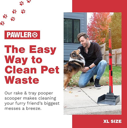 Pooper Scooper for Large Dogs, Small Dogs and Horses, Metal Poop Scooper Set with Long Handle Rake and Tray for Yard, Grass, Dirt or Gravel, Heavy Duty Aluminum Poop Picker Upper