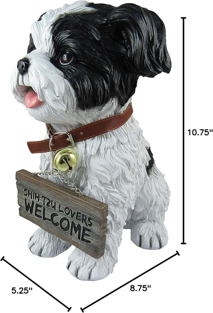 DWK Front Porch Dog Outdoor Welcome Sign Decorative Statue | Cute Dog Welcome Sign for Front Porch Standing | Decorative Garden Statues - Shih Tzu