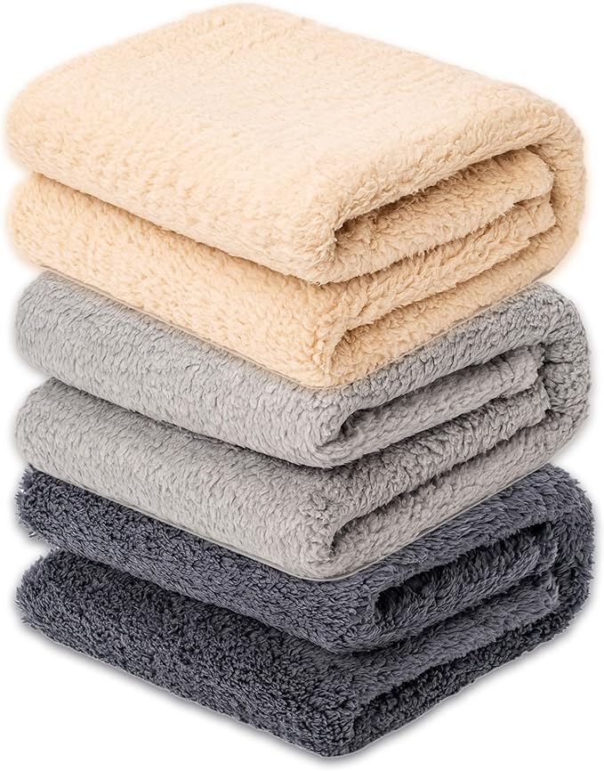 3 Blankets, Dog Cat Pet Blanket, Soft Warm Fleece, for Puppy, Small Dogs or Kitten, Cats, Plush Fuzzy Blanket for Bed, Sofa, Travel (32" x 24", 3/Pack, Beige+Light Gray+Dark Gray)