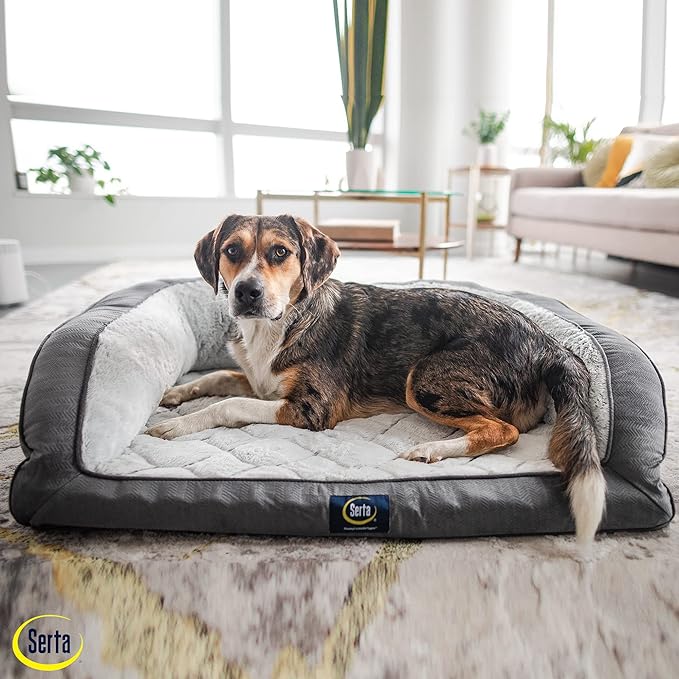 Serta Orthopedic Quilted Couch Dog Bed for Pets – Slate Gray (Large)